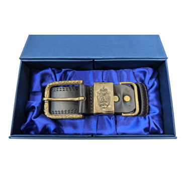 Ремень кожаный темно-коричневый "Альфа", подарочная упаковка